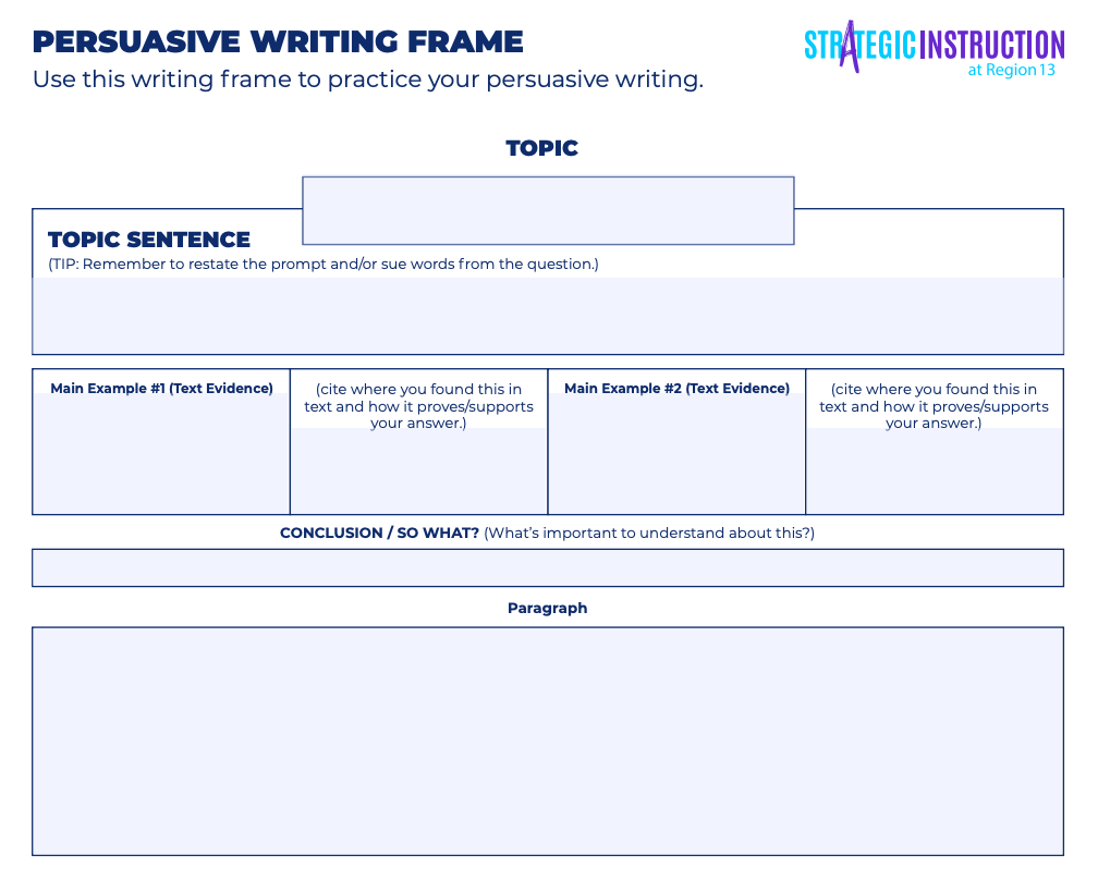 A Persuasive Writing Frame available for download