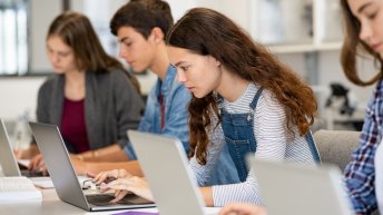 students working at computers