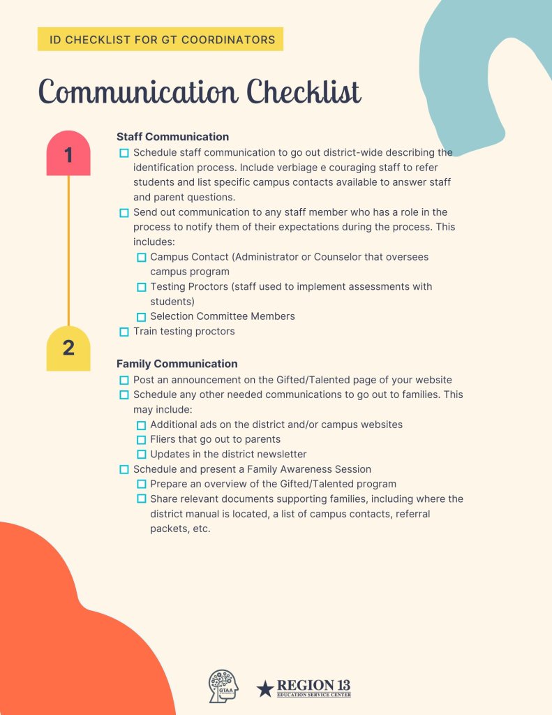 GT ID and Assessment Communication Checklist