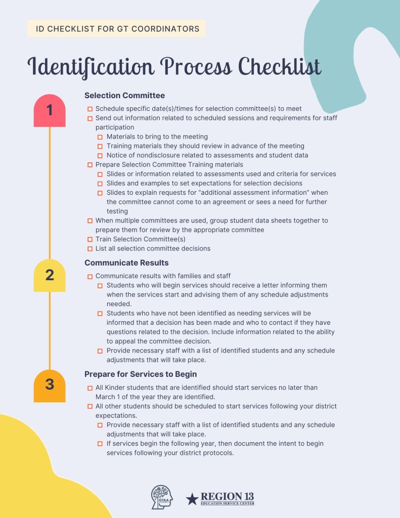 GT ID and Assessment Identification Process Checklist