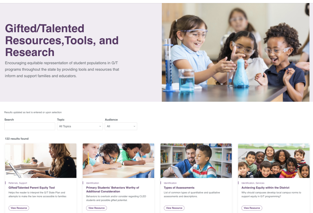 Equity in Gifted/Talented Education website