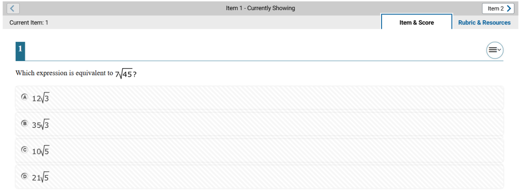 State test reporting - Item Analysis Report example