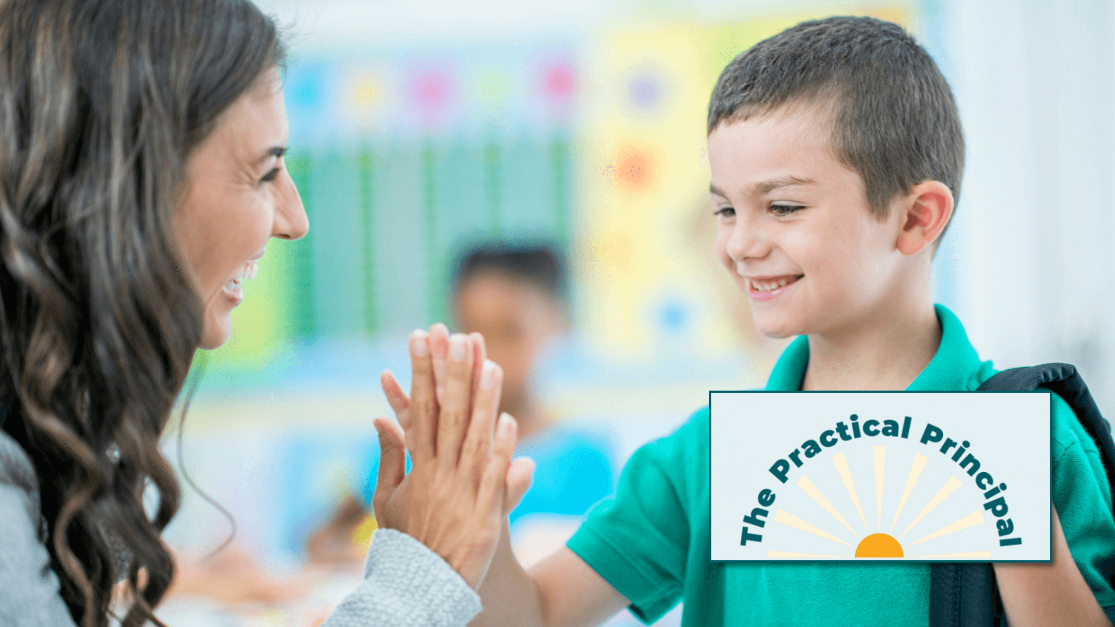 Principal high-fiving a student