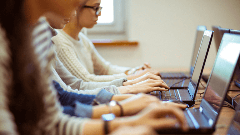 student taking test on computer