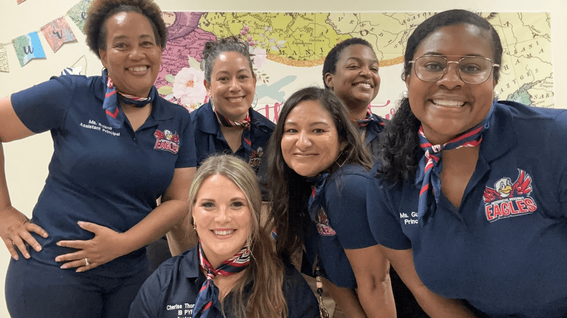 Teachers dressed like flight attendants for Teacher Appreciation Week.