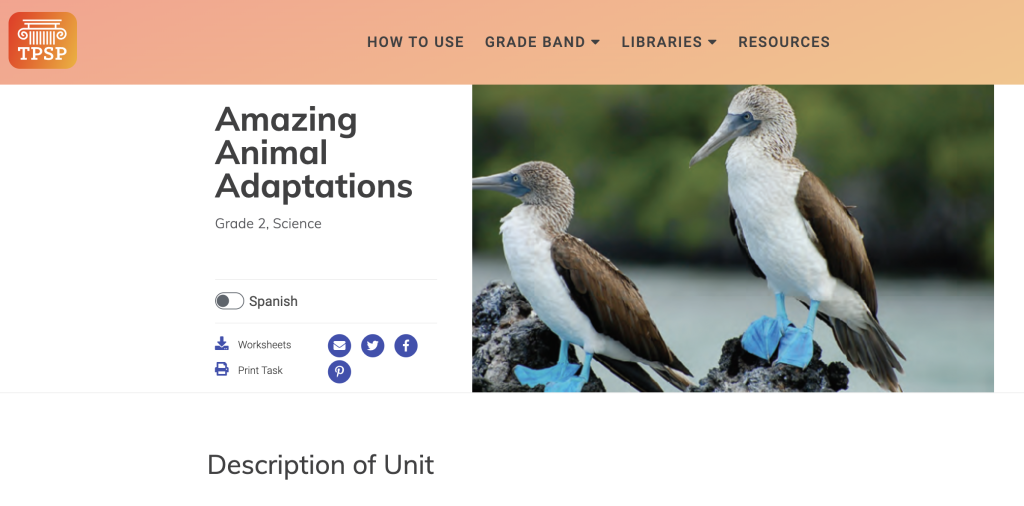 TPSP Amazing Animal Adaptations unit