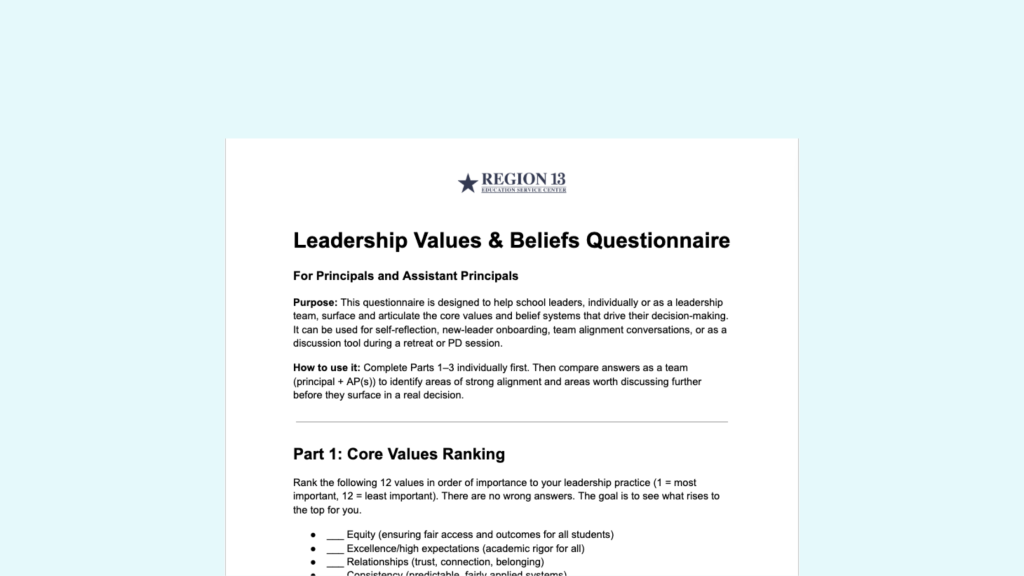 Leadership Values and Beliefs Questionnaire